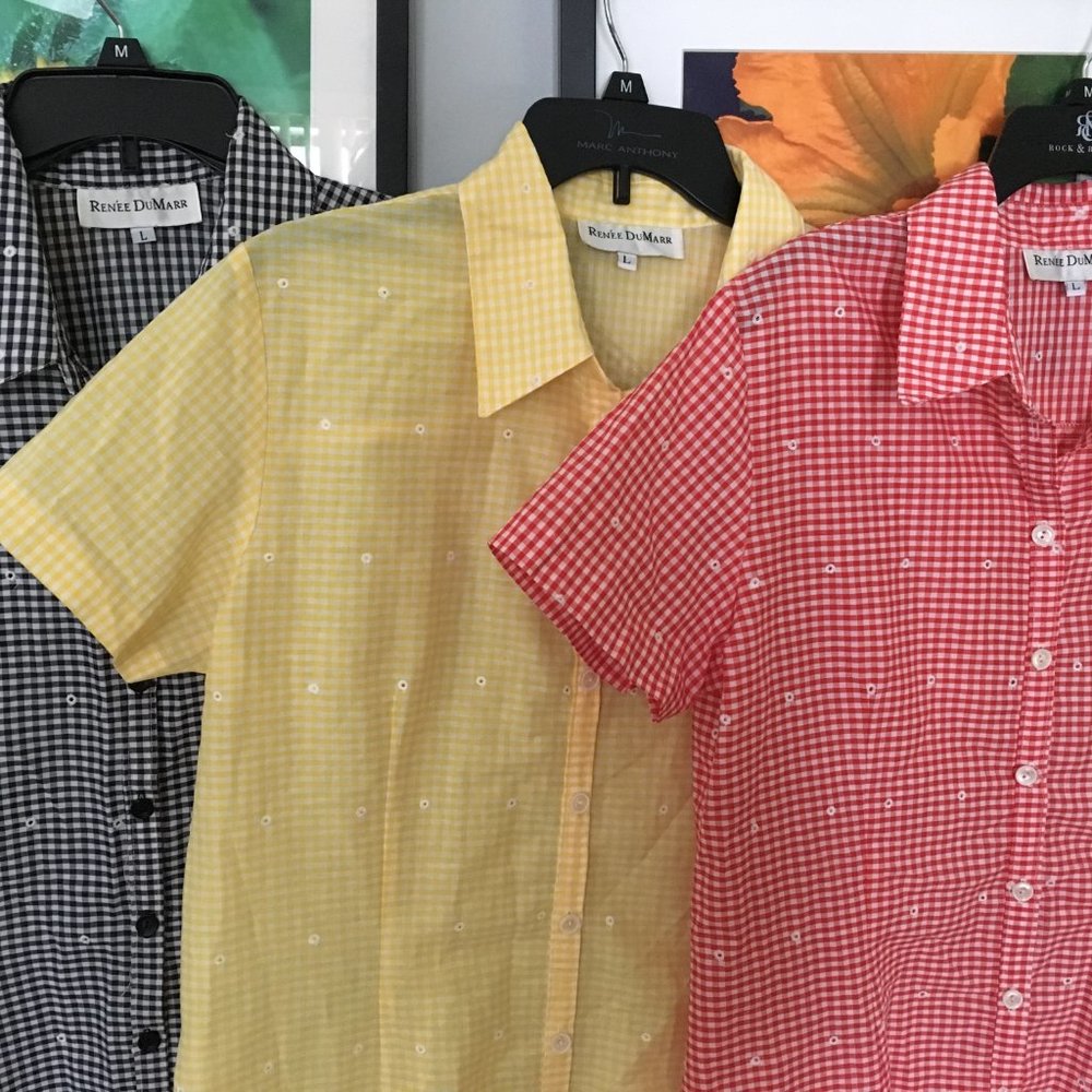 Three Gingham Shirt Dresses With Eyelet Embroidery - image 3